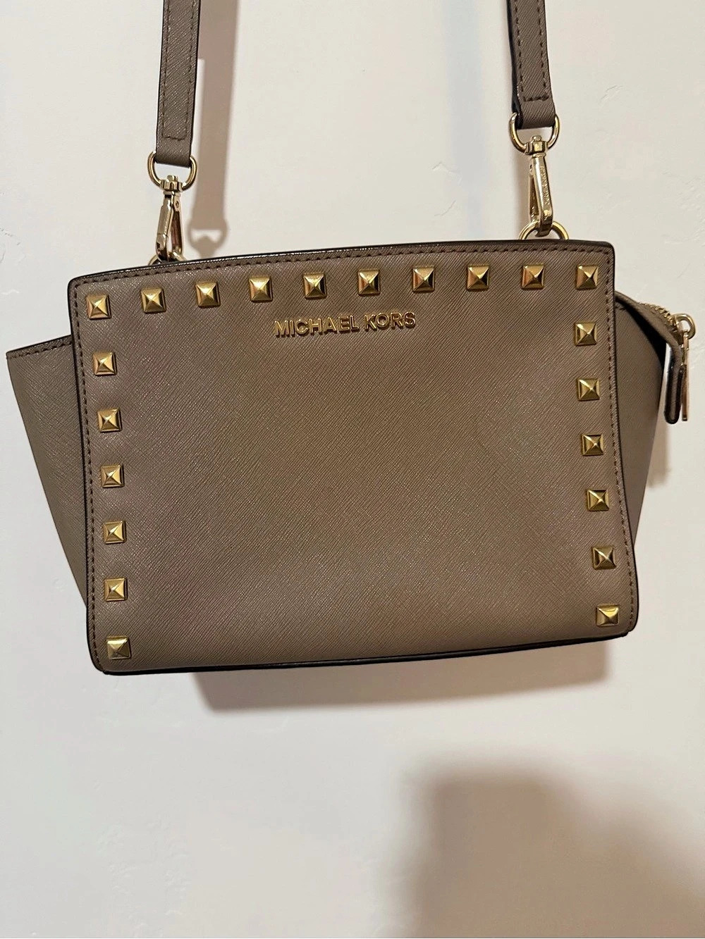 Michael Kors Selma Studded Saffiano Leather Mini Messenger Crossbody Bag